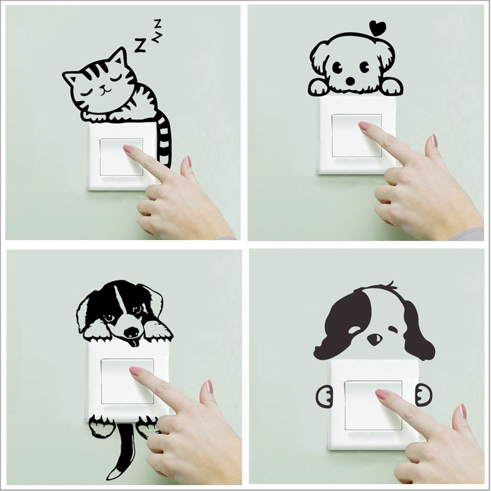 DIY funny Cute Sleeping Cat Dog Switch Stickers